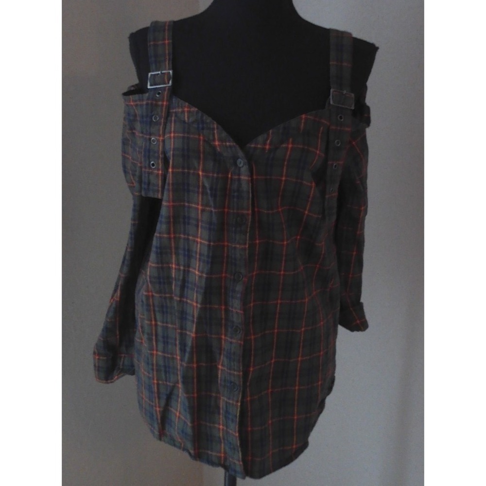 ELEVATOR DISCO STRAP SHOULDER FLANNEL SHIRT SIZE M